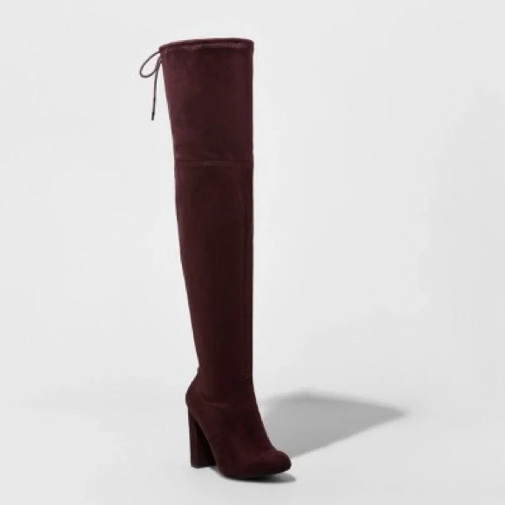 New Heeled over the knee burgundy boots